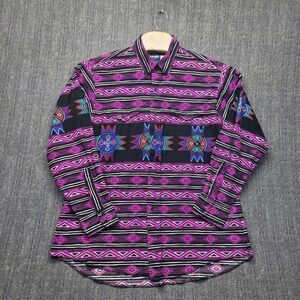 Vintage 90s Wrangler Cowboy Cut Shirt XL 17.5 Purple Aztec Geometric Western USA